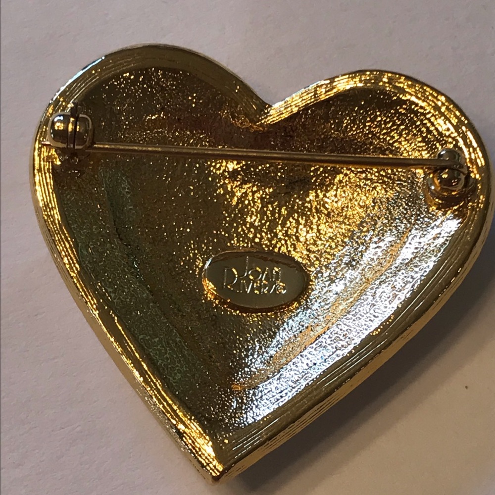 Vintage Joan Rivers Gold & Rhinestone Heart Brooch - Picture 9 of 12